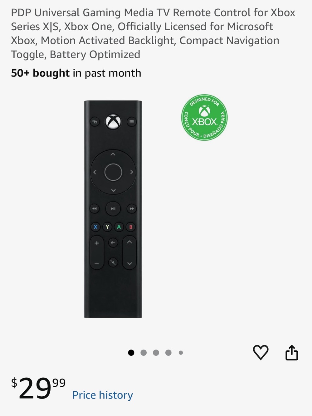 PDP Black Universal Media TV Remote for Xbox